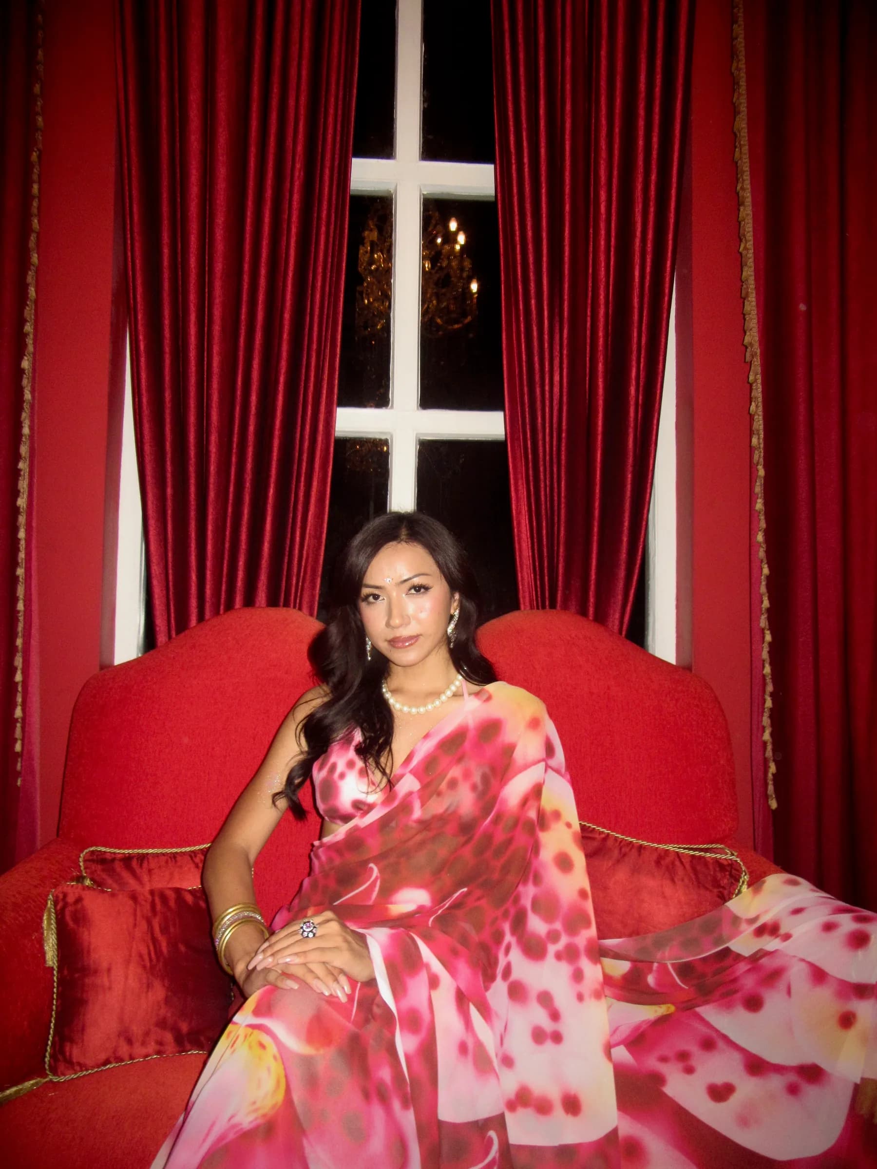 The Printed Saree in Red Orchid
