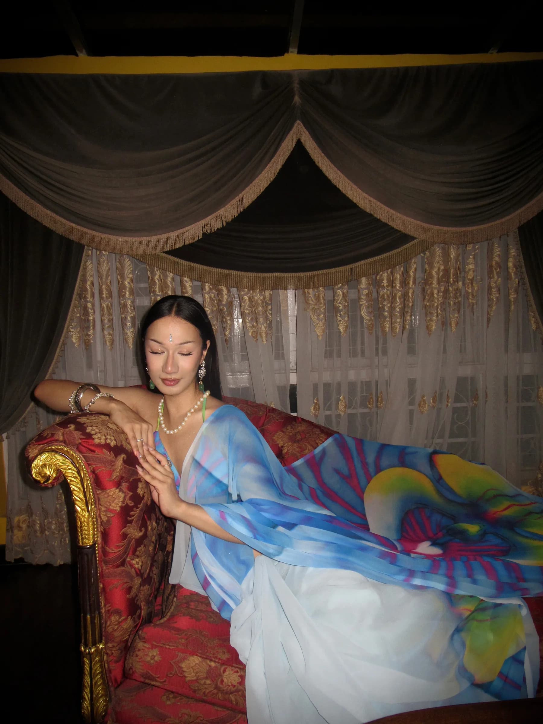The printed saree (blue orchid)